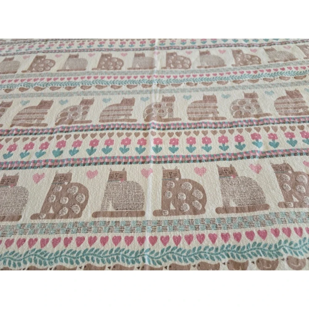 Vintage 80s JP Stevens Cat Print Full Flannel‎ Sheet Set 2 Matching Pillowcases